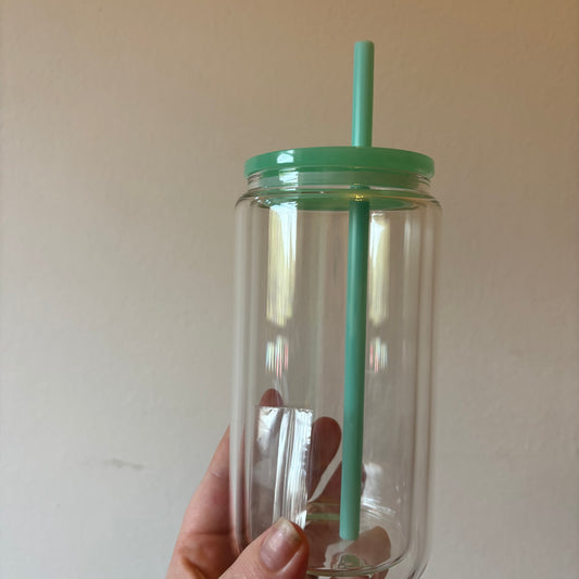 15oz double walled glass libby with mint lid